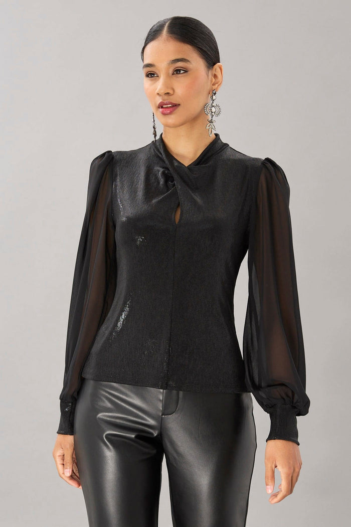 Camille Top Twist Front Sheer Sleeve