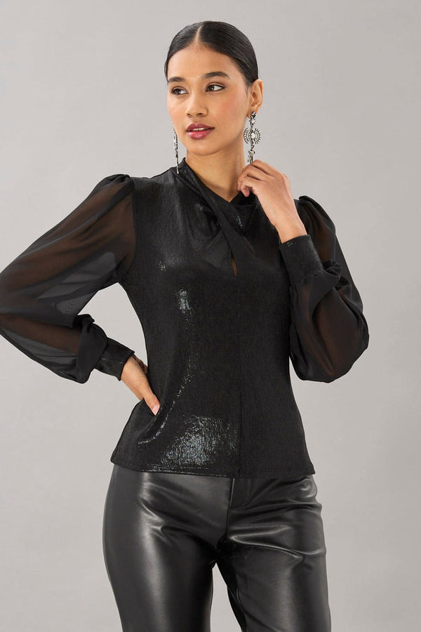 Camille Top Twist Front Sheer Sleeve