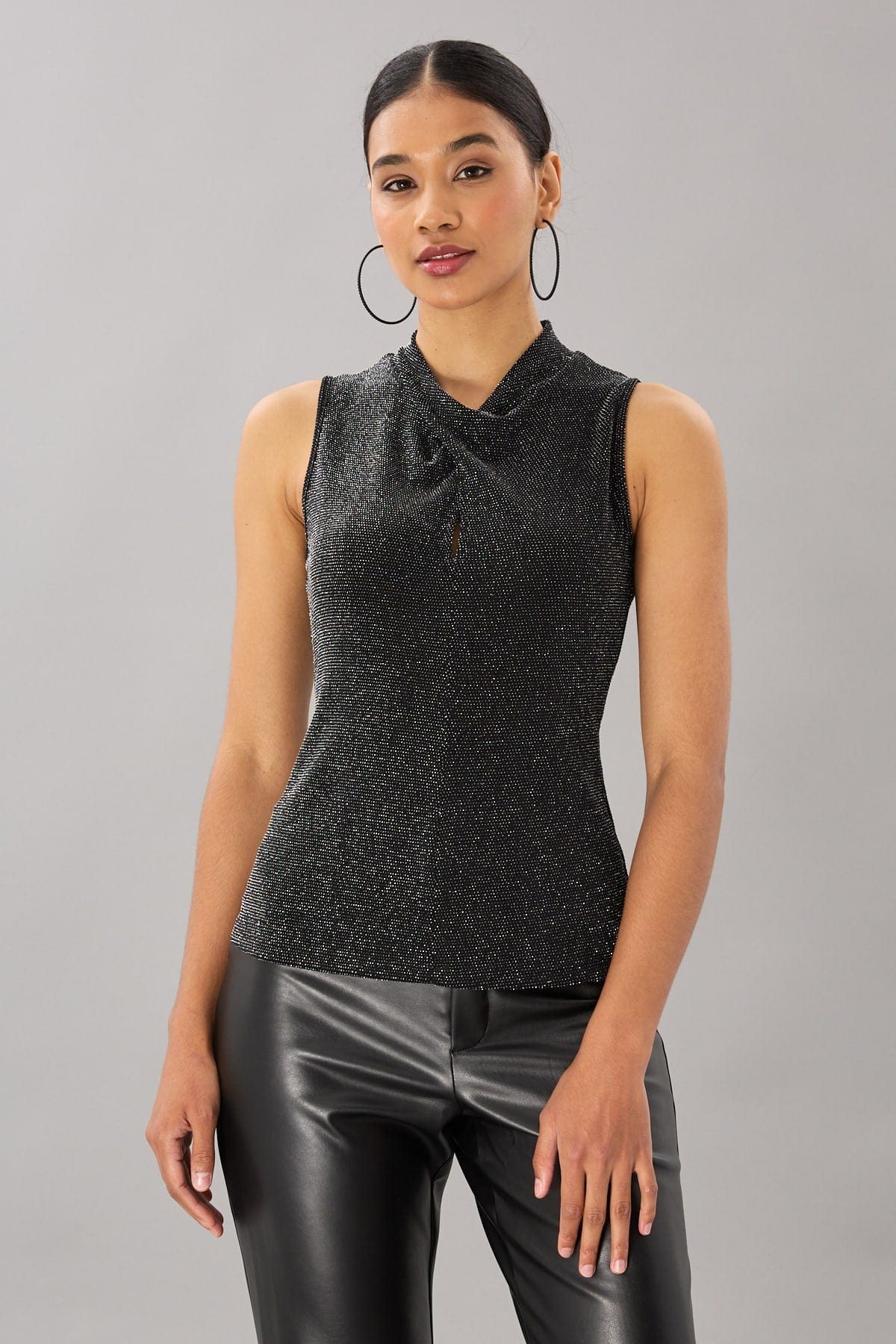 Lurex Jersey Twist Front Sleeveless Top