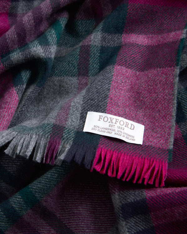 Foxford Petunia Tartan Fine Wool Cashmere Blend Scarf