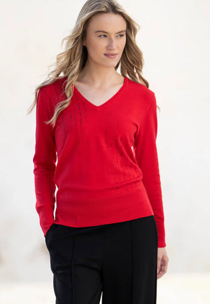 V-Neck Sweater With Crystals - Red