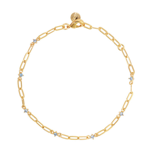 Emi Sparkle Gold Chain Bracelet 7" - Ocean Blue Stones