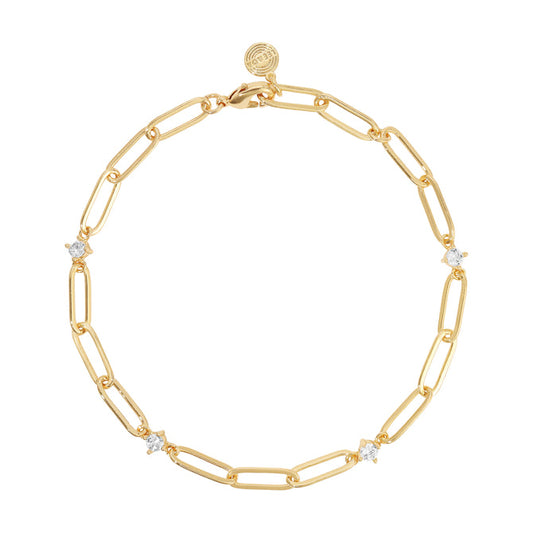 Sophie Sparkle Gold Chain  Bracelet 7" - White CZ