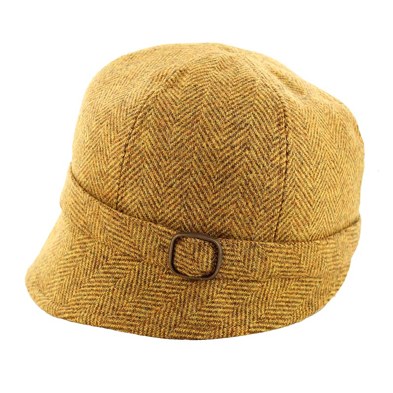 Ladies Tweed Flapper Hat - Mustard Herringbone