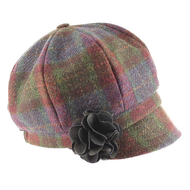 Ladies Tweed Newsboy Hat - Burgandy/Navy/Green Plaid