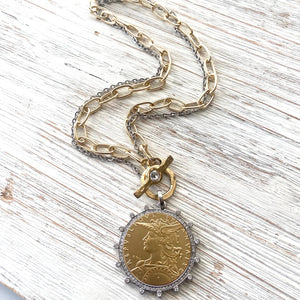 French Coin Medallion Necklace - Gold & Silver