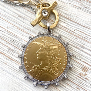 French Coin Medallion Necklace - Gold & Silver