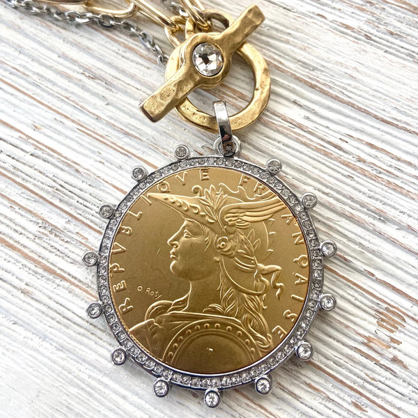 French Coin Medallion Necklace - Gold & Silver