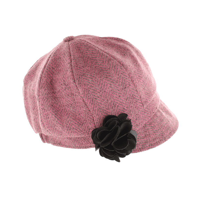 Ladies Tweed Newsboy Hat - Pink/Grey Herringbone