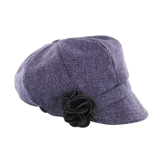 Ladies Tweed Newsboy Hat - Purple Herringbone