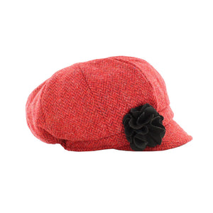 Ladies Tweed Newsboy Hat - Red Herringbone