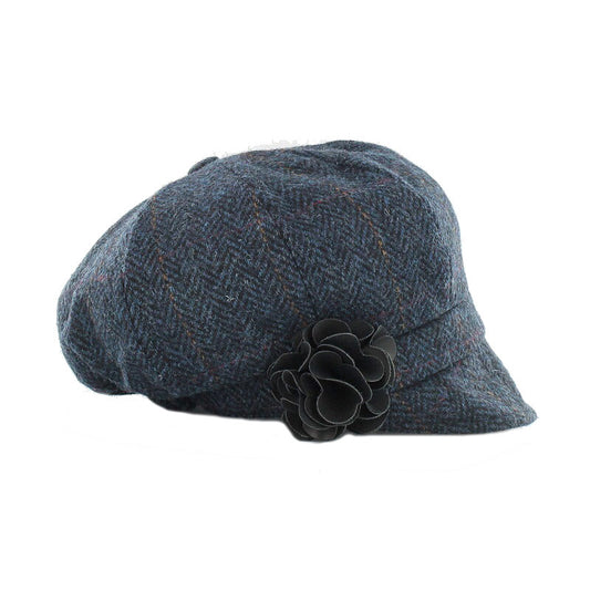 Ladies Tweed Newsboy Hat - Navy Plaid