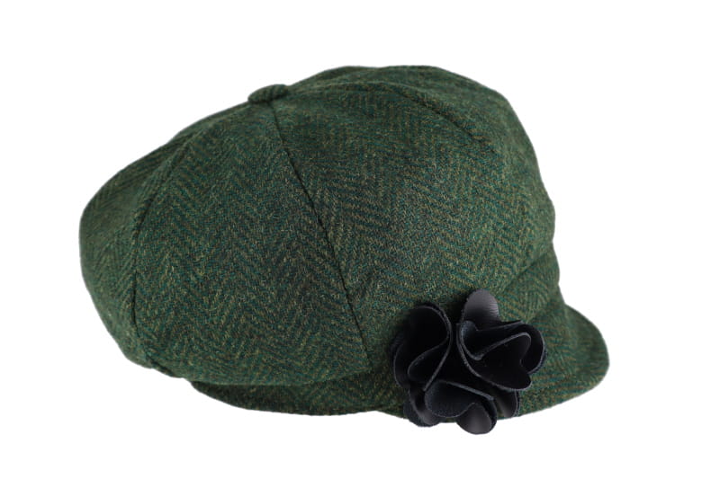 Ladies Tweed Newsboy Hat - Green Herringbone