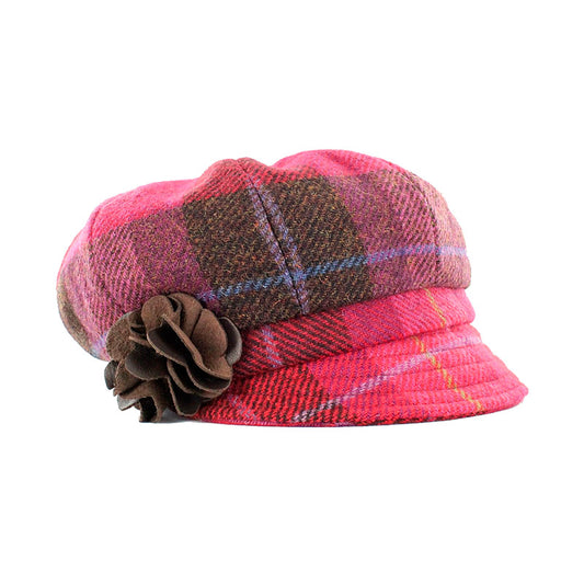 Ladies Tweed Newsboy Hat - Fuschia Plaid