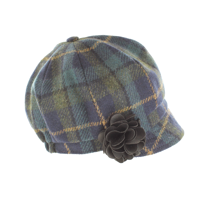 Ladies Tweed Newsboy Hat - Navy & Teal Plaid