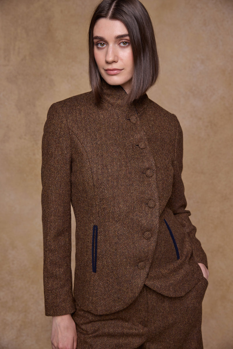 Nicole Tweed Jacket - Chestnut Herringbone
