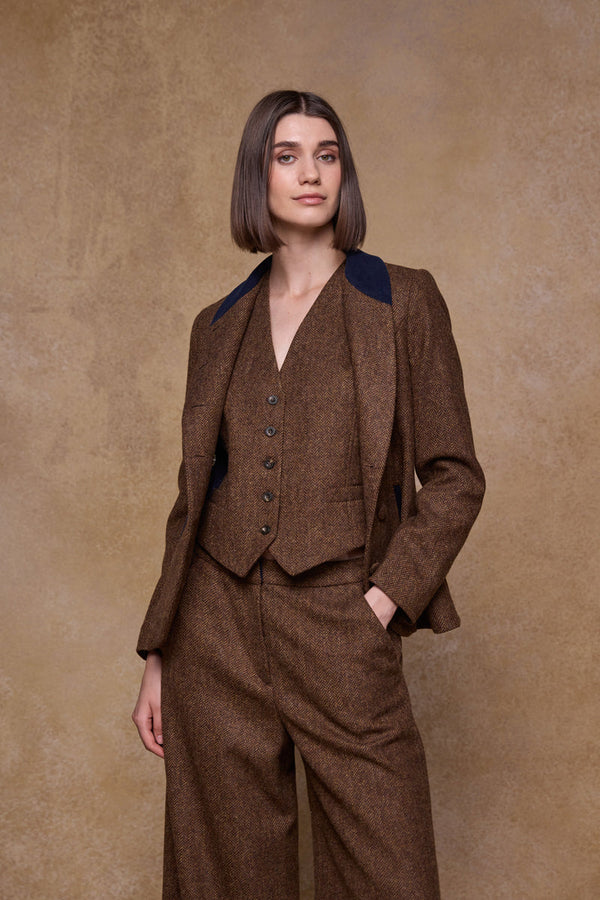 Nicole Tweed Jacket - Chestnut Herringbone