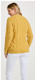Omey Ladies Cable & Weave Aran Crew - Sunshine