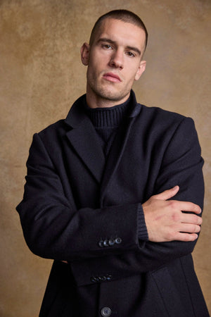 Owen Navy Melton Coat