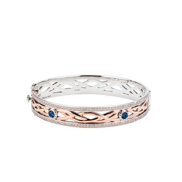 Silver and 10k Rose Gold with Blue Stones Brave Heart Bangle