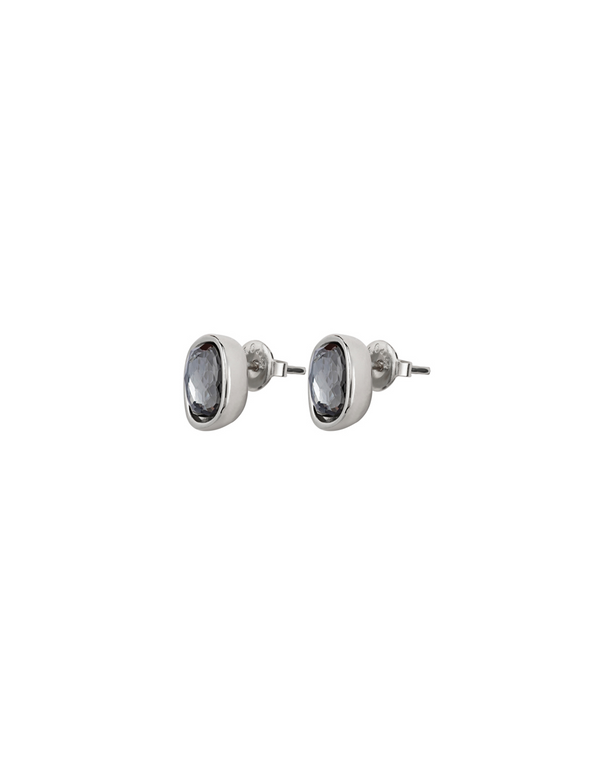 Mademoiselle Silver Stud Earrings - Black Stones