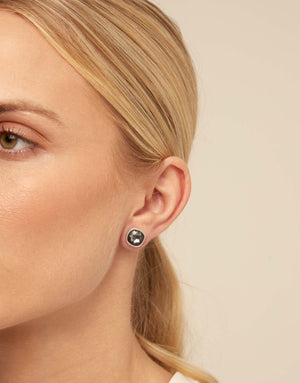 Mademoiselle Silver Stud Earrings - Black Stones