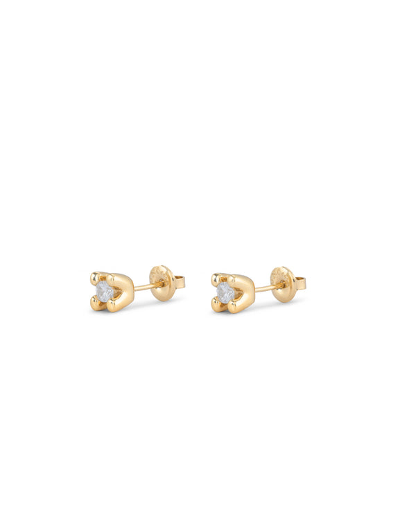 Cosmos Gold Stud Earrings - White Crystals