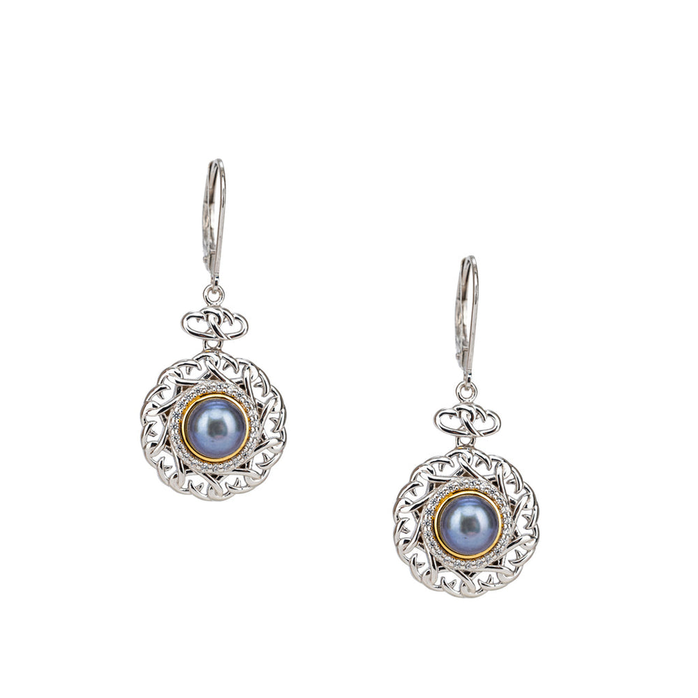 Silver and 10k Gold Aphrodite Earrings - Peacock Fresh Water Pearl