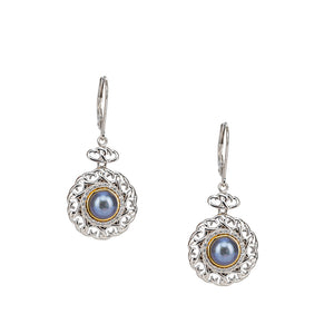 Silver and 10k Gold Aphrodite Earrings - Peacock Fresh Water Pearl
