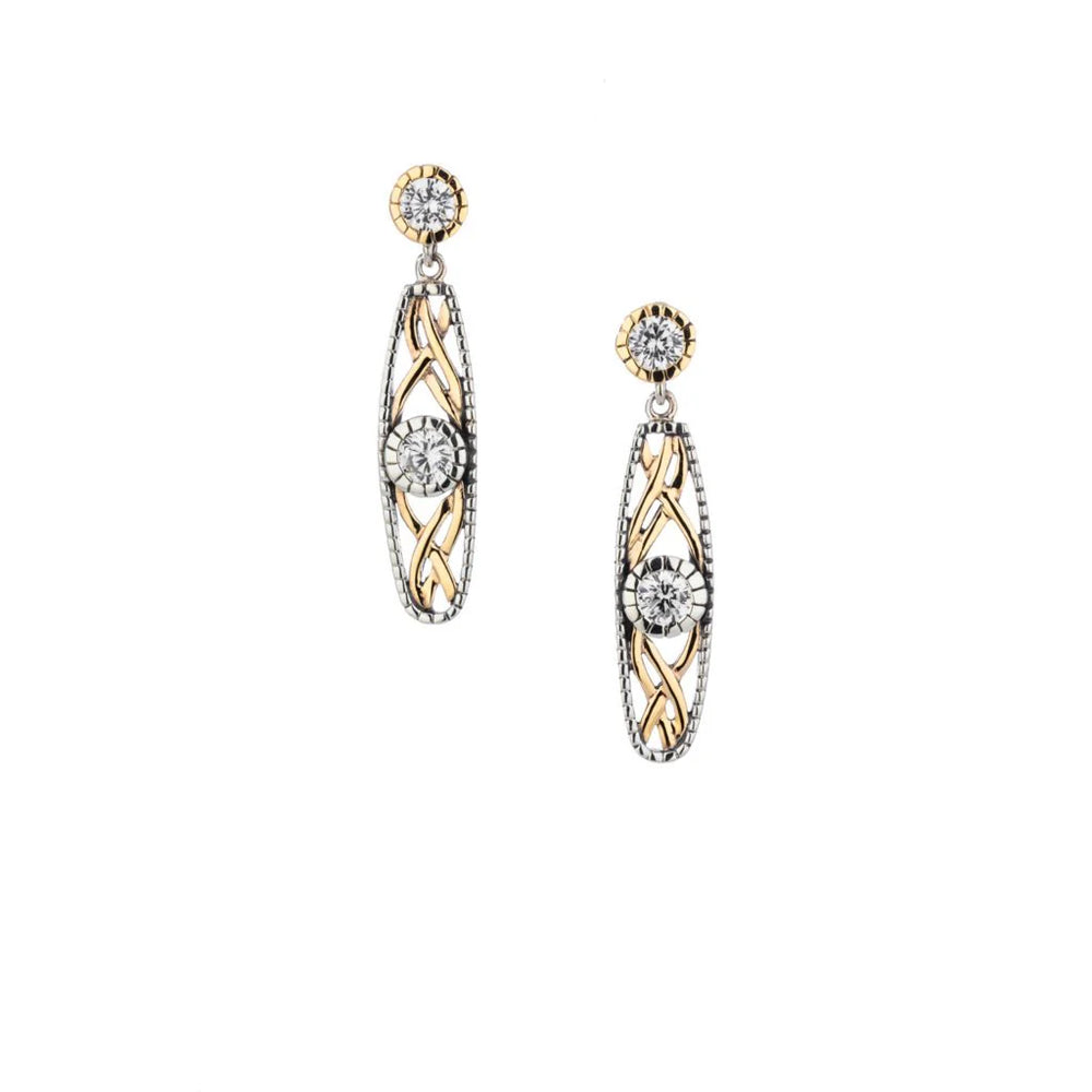 Silver and 10k Yellow Brave Heart Earrings - White Cubic Zirconia