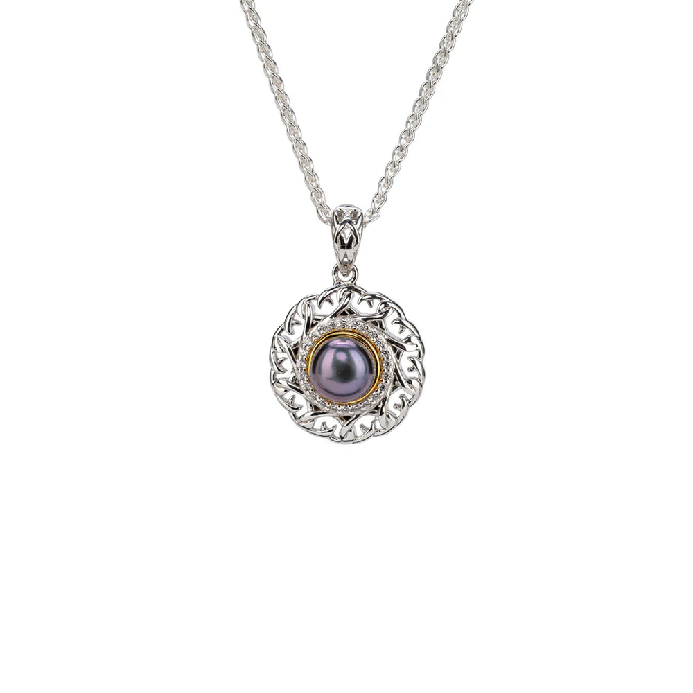 Silver and 10k Gold Aphrodite Small Pendant - Peacock Fresh Water Pearl
