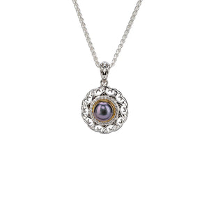 Silver and 10k Gold Aphrodite Small Pendant - Peacock Fresh Water Pearl