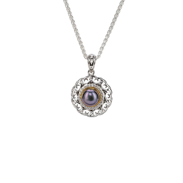 Silver and 10k Gold Aphrodite Small Pendant - Peacock Fresh Water Pearl