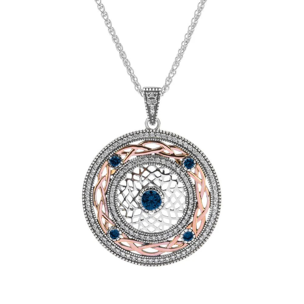 Silver and Rose Gold Brave Heart Pendant - Blue Cubic Zirconia