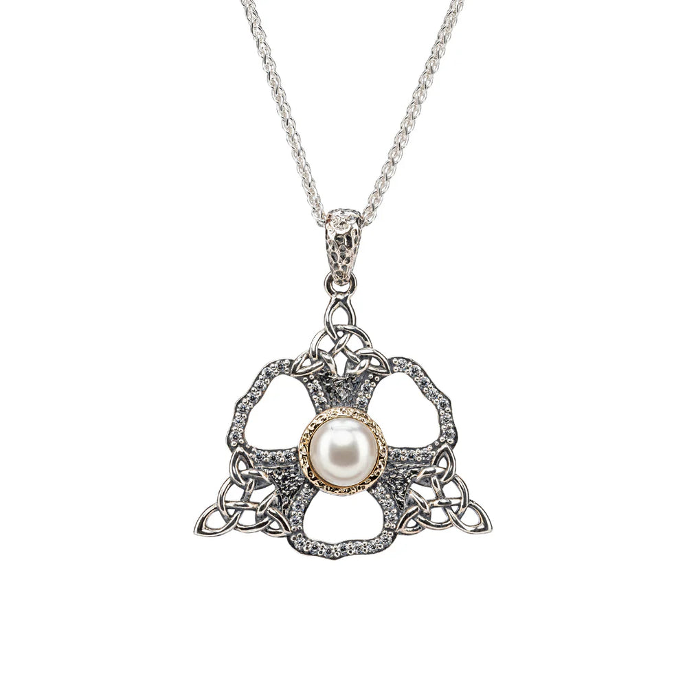 Silver and 10k Gold Celestial Pendant- White Fresh Water Pearl