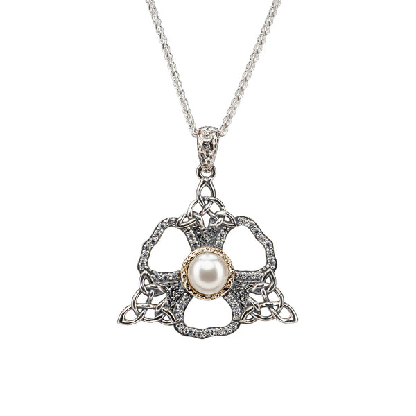 Silver and 10k Gold Celestial Pendant- White Fresh Water Pearl