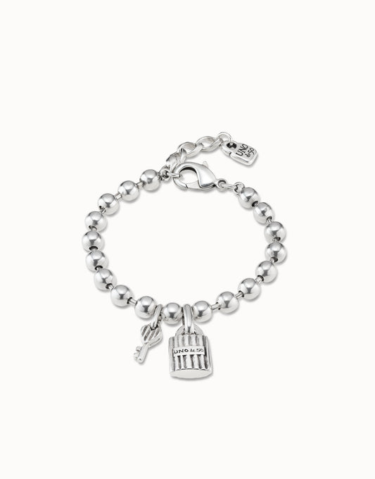 Sterling Silver-Plated Padded With Key Charm Bracelet