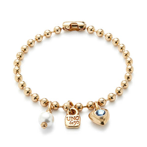 Ser Unico Exc Gold Bracelet w/ Pearl & Crystal Heart Charms