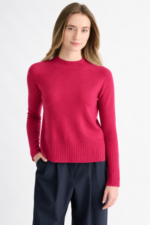 Hi Low Rib Trim Funnel Neck Cashmere Sweater - Cranberry