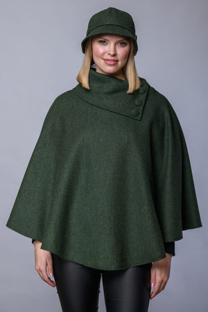 Irish Tweed Poncho - Green Herringbone