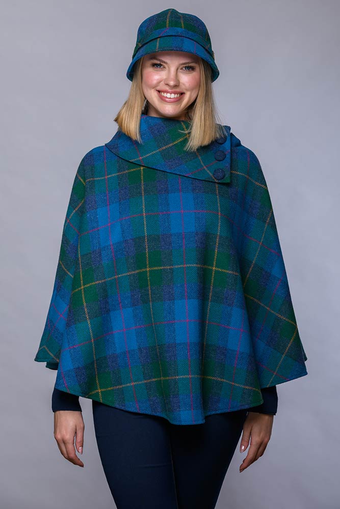 Irish Tweed Poncho - Green & Blue Plaid