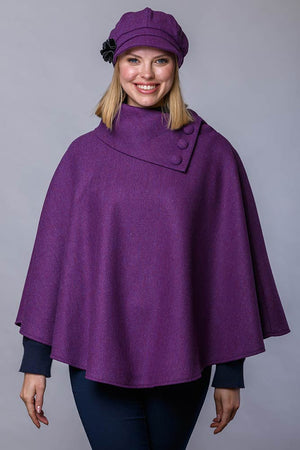 Irish Tweed Poncho - Bright Purple Herringbone