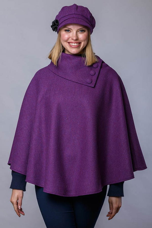 Irish Tweed Poncho - Bright Purple Herringbone
