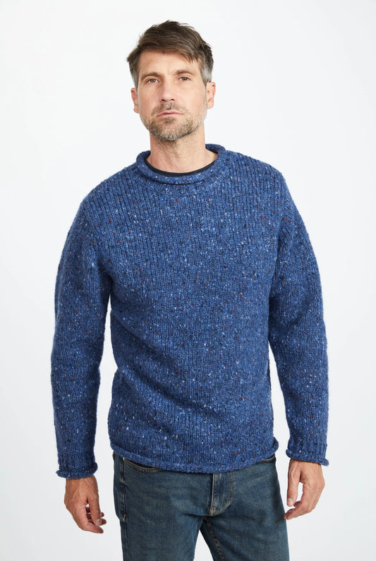 Raheen Tweed Rollneck Men's Sweater - Denim