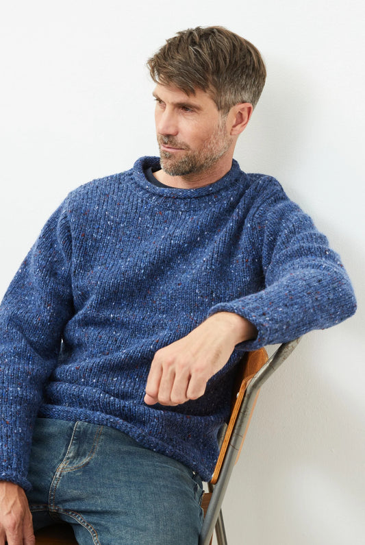 Raheen Tweed Rollneck Men's Sweater - Denim