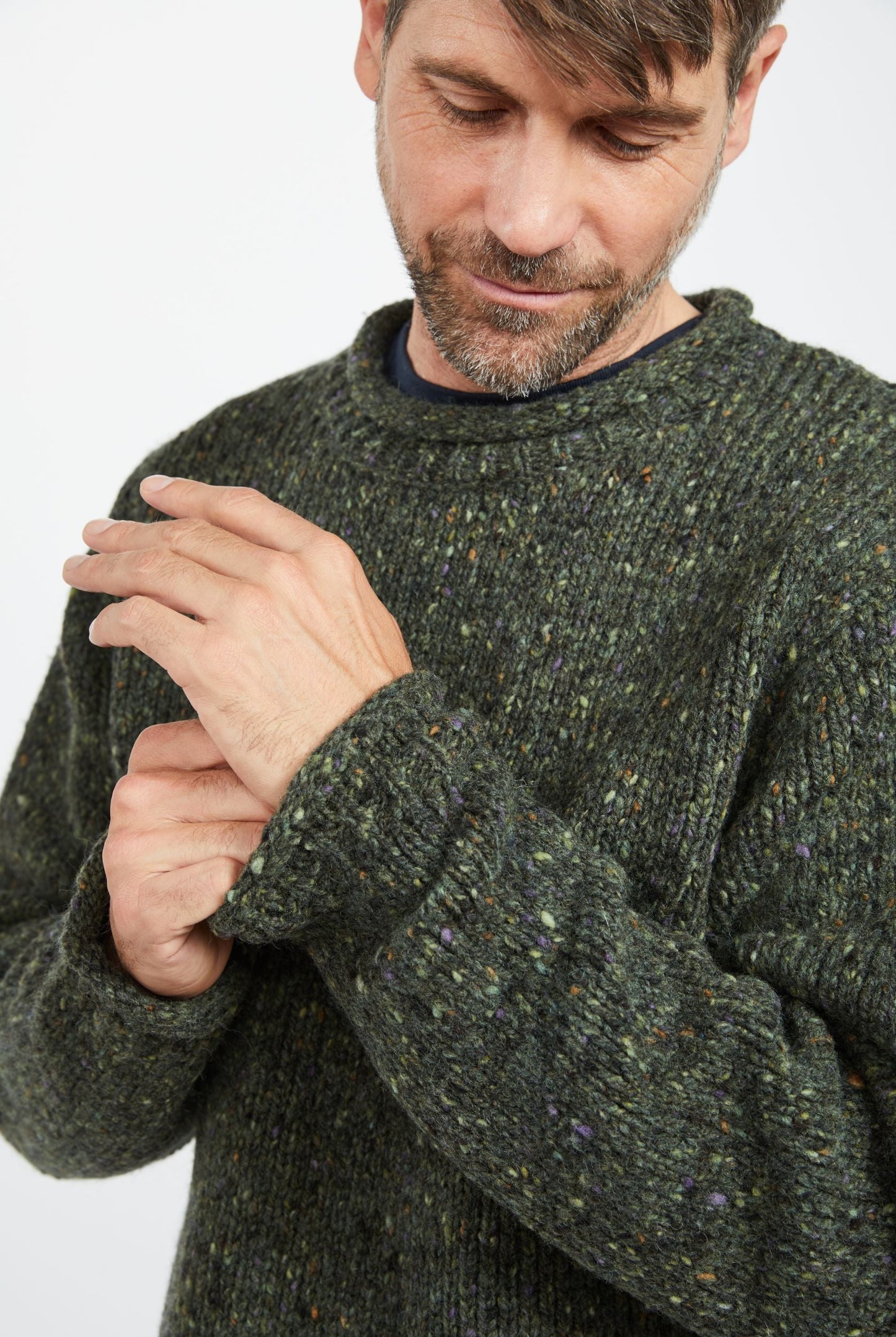 Raheen Tweed Rollneck Men's Sweater - Green