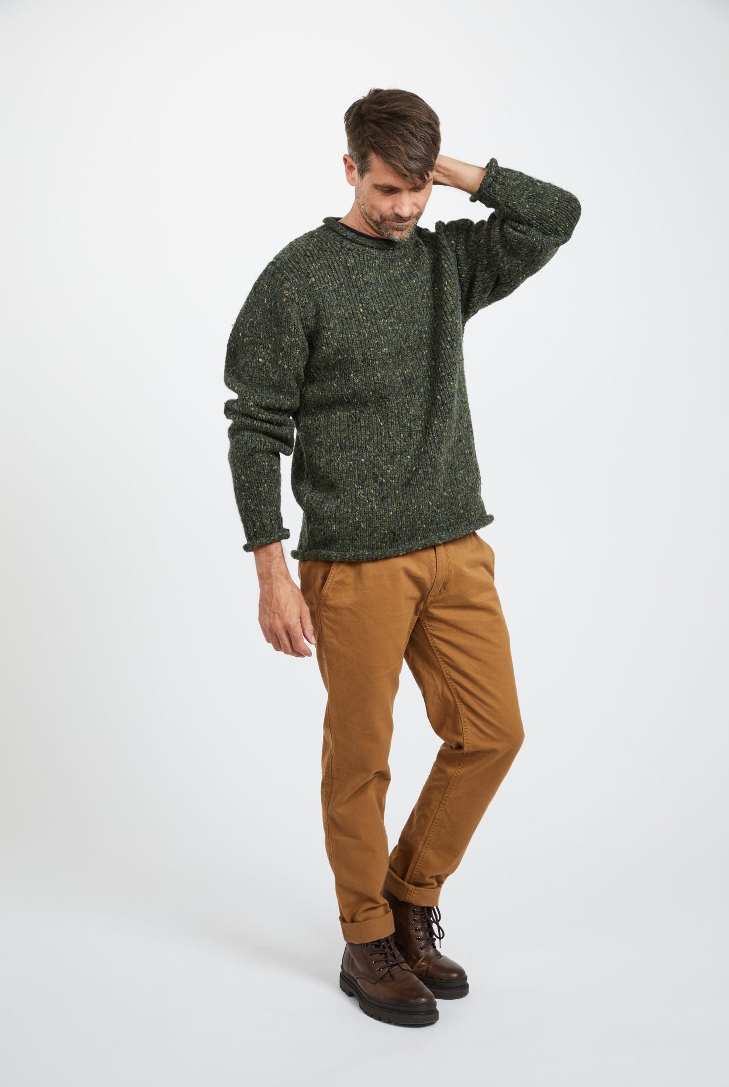 Raheen Tweed Rollneck Men's Sweater - Green