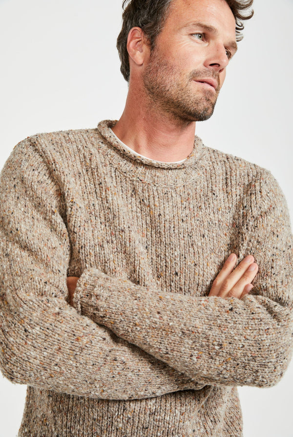 Raheen Tweed Rollneck Men's Sweater - Honey