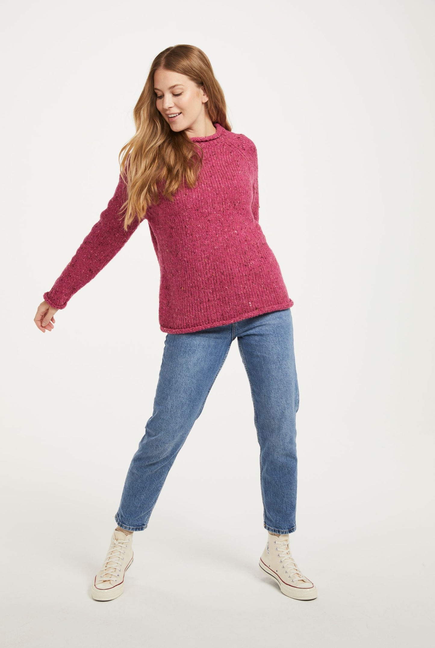 Brackloon Tweed Ladies Roll Neck Pullover Sweater - Pink