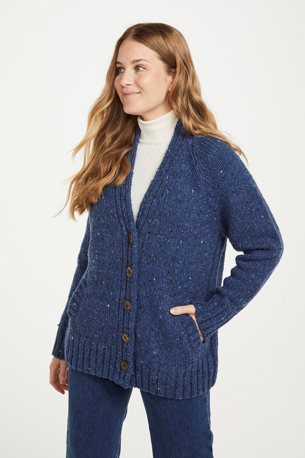 Bonny Glen Ladies Tweed Cardigan - Denim Blue